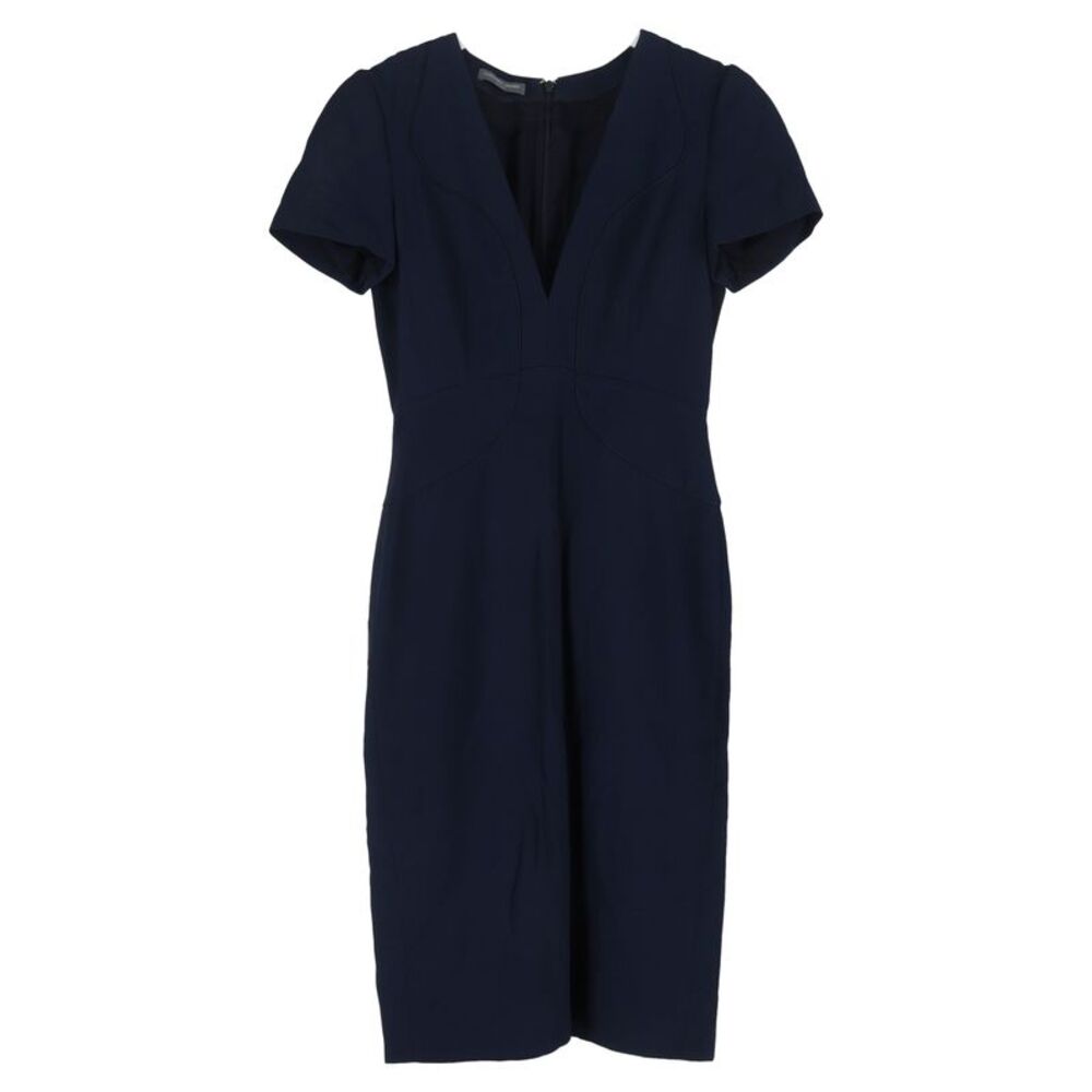 Alexander Mcqueen V-Neck Midi Dress in Navy Blue Acetate